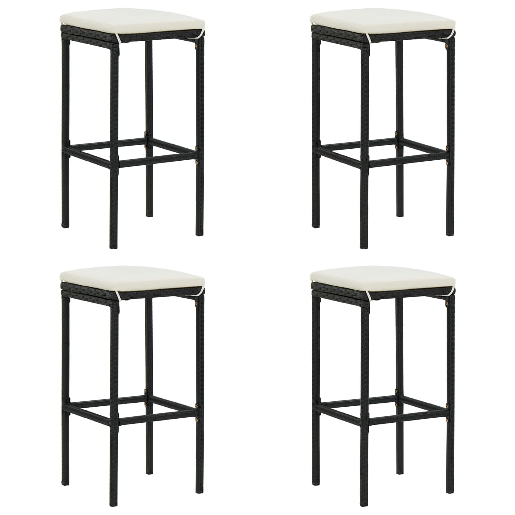 vidaXL Scaune de bar cu perne, 4 buc., negru, poliratan vidaXL Scaune de bar cu perne, 4 buc., negru, poliratan