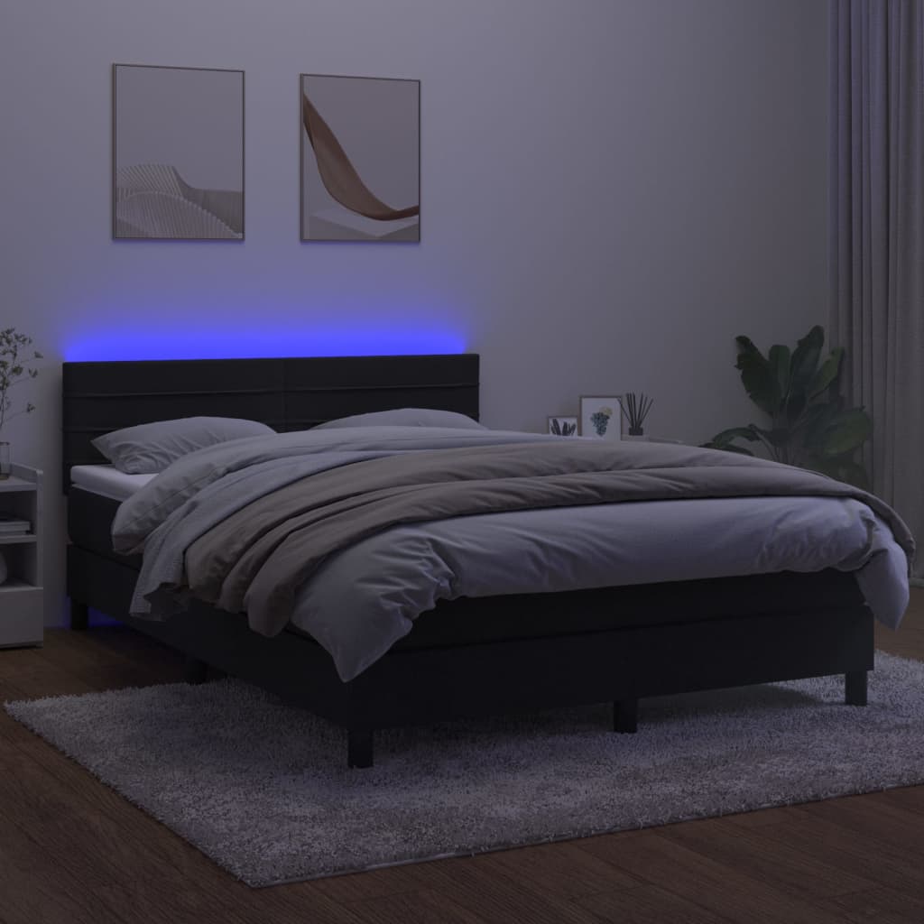 vidaXL Pat cu arcuri, saltea și LED, negru, 140x200 cm, catifea