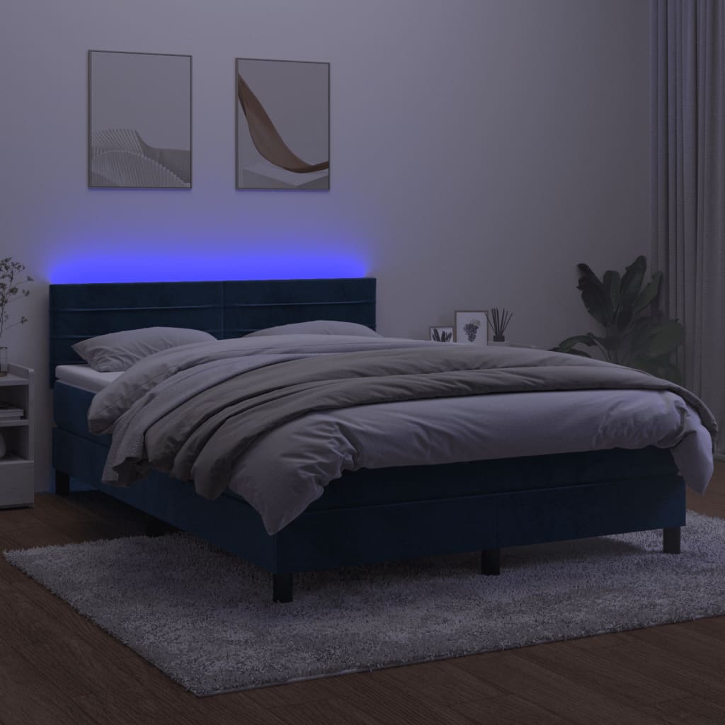 vidaXL Pat cu arcuri, saltea și LED, gri închis, 140x200 cm, catifea