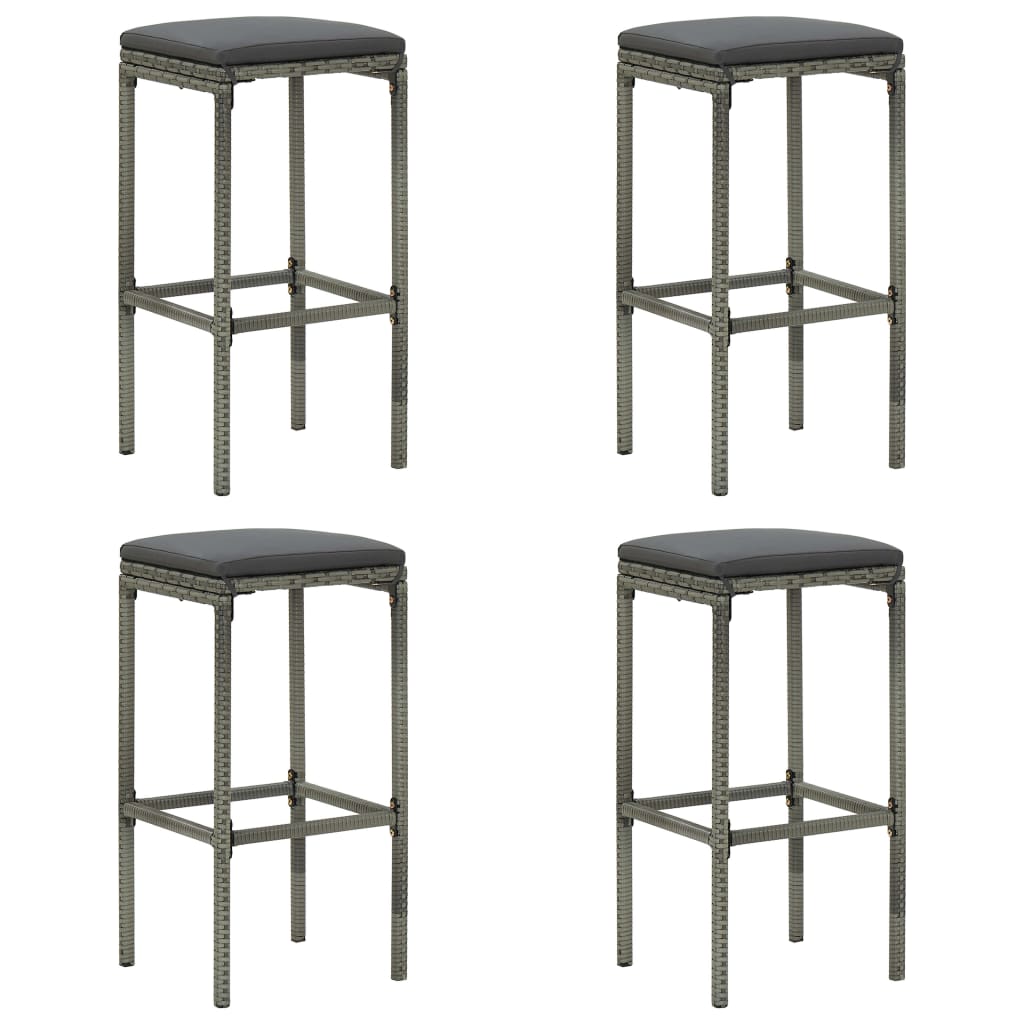 vidaXL Scaune de bar cu perne, 4 buc., gri, poliratan vidaXL Scaune de bar cu perne, 4 buc., gri, poliratan