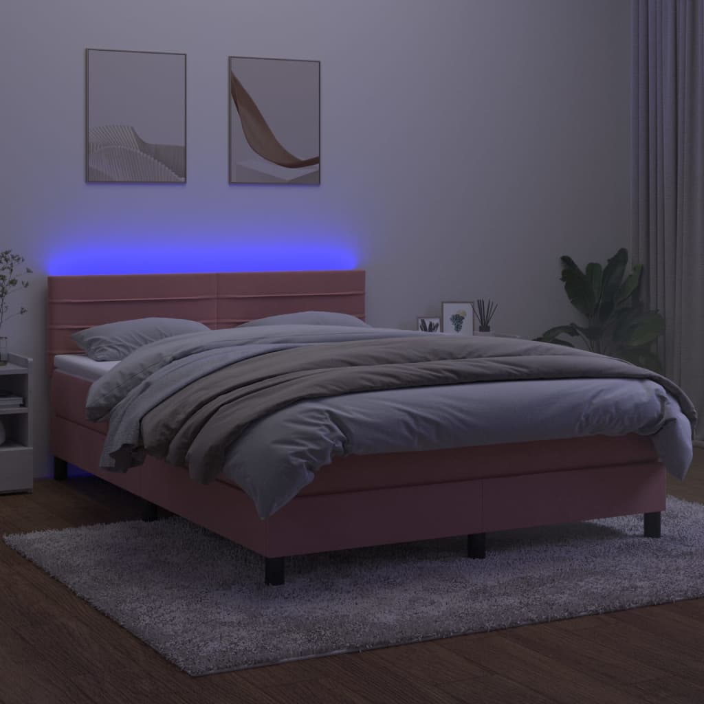 vidaXL Pat cu arcuri, saltea și LED, negru, 140x200 cm, catifea vidaXL Pat cu arcuri, saltea și LED, negru, 140x200 cm, catifea