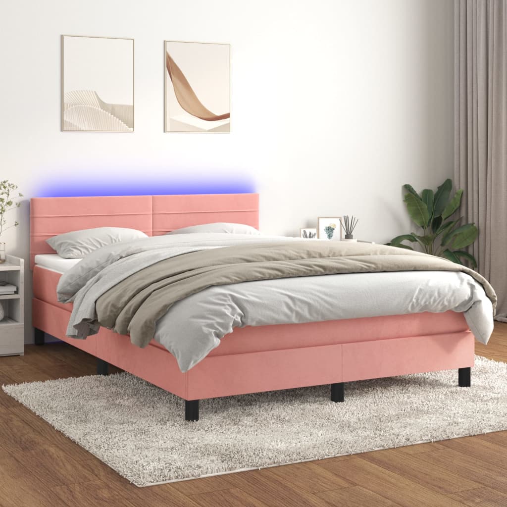 vidaXL Pat cu arcuri, saltea și LED, negru, 140x200 cm, catifea vidaXL Pat cu arcuri, saltea și LED, negru, 140x200 cm, catifea