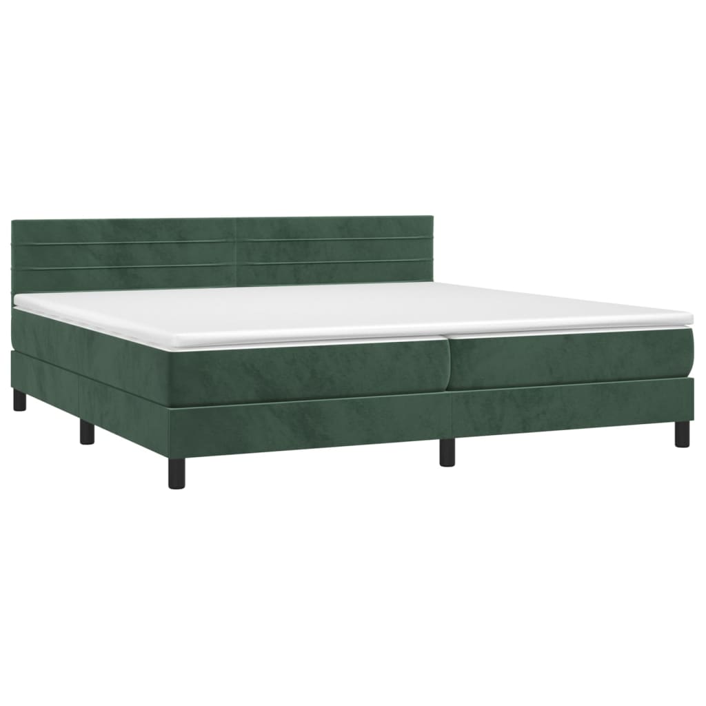 vidaXL Pat cu arcuri, saltea și LED, verde închis, 200x200 cm, catifea vidaXL Pat cu arcuri, saltea și LED, verde închis, 200x200 cm, catifea