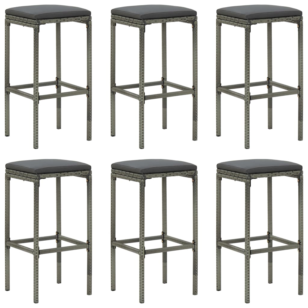 vidaXL Scaune de bar cu perne, 6 buc., gri, poliratan vidaXL Scaune de bar cu perne, 6 buc., gri, poliratan