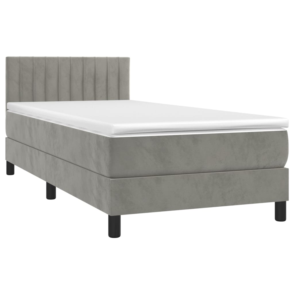 vidaXL Pat cu arcuri, saltea și LED, gri deschis, 100x200 cm, catifea vidaXL Pat cu arcuri, saltea și LED, gri deschis, 100x200 cm, catifea
