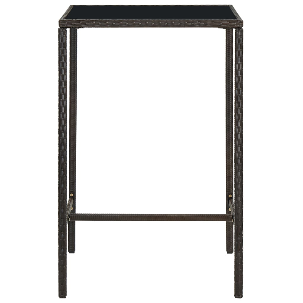 vidaXL Masă de bar de grădină, maro, 70x70x110 cm, poliratan și sticlă vidaXL Masă de bar de grădină, maro, 70x70x110 cm, poliratan și sticlă