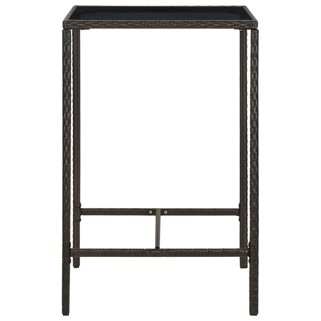 vidaXL Masă de bar de grădină, maro, 70x70x110 cm, poliratan și sticlă vidaXL Masă de bar de grădină, maro, 70x70x110 cm, poliratan și sticlă