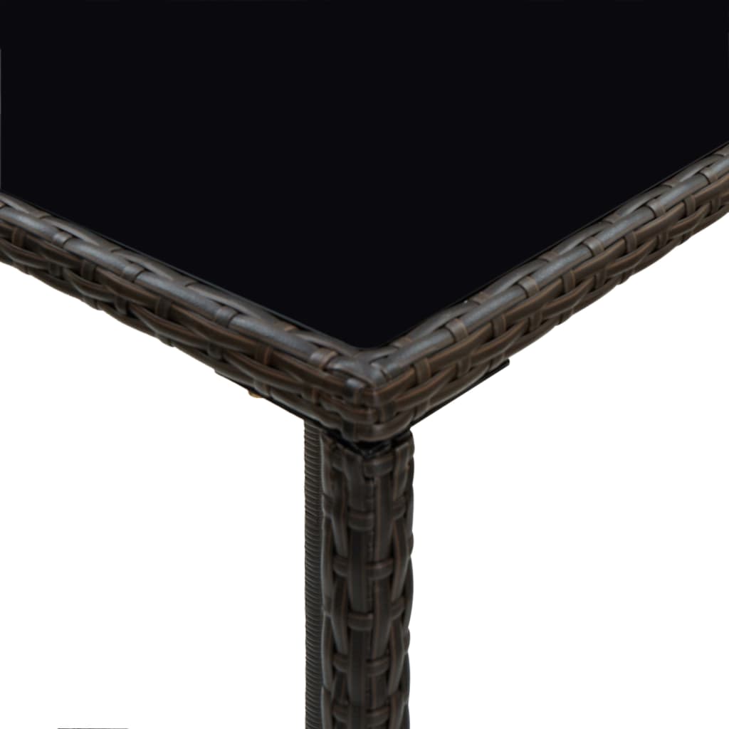 vidaXL Masă de bar de grădină, maro, 70x70x110 cm, poliratan și sticlă vidaXL Masă de bar de grădină, maro, 70x70x110 cm, poliratan și sticlă