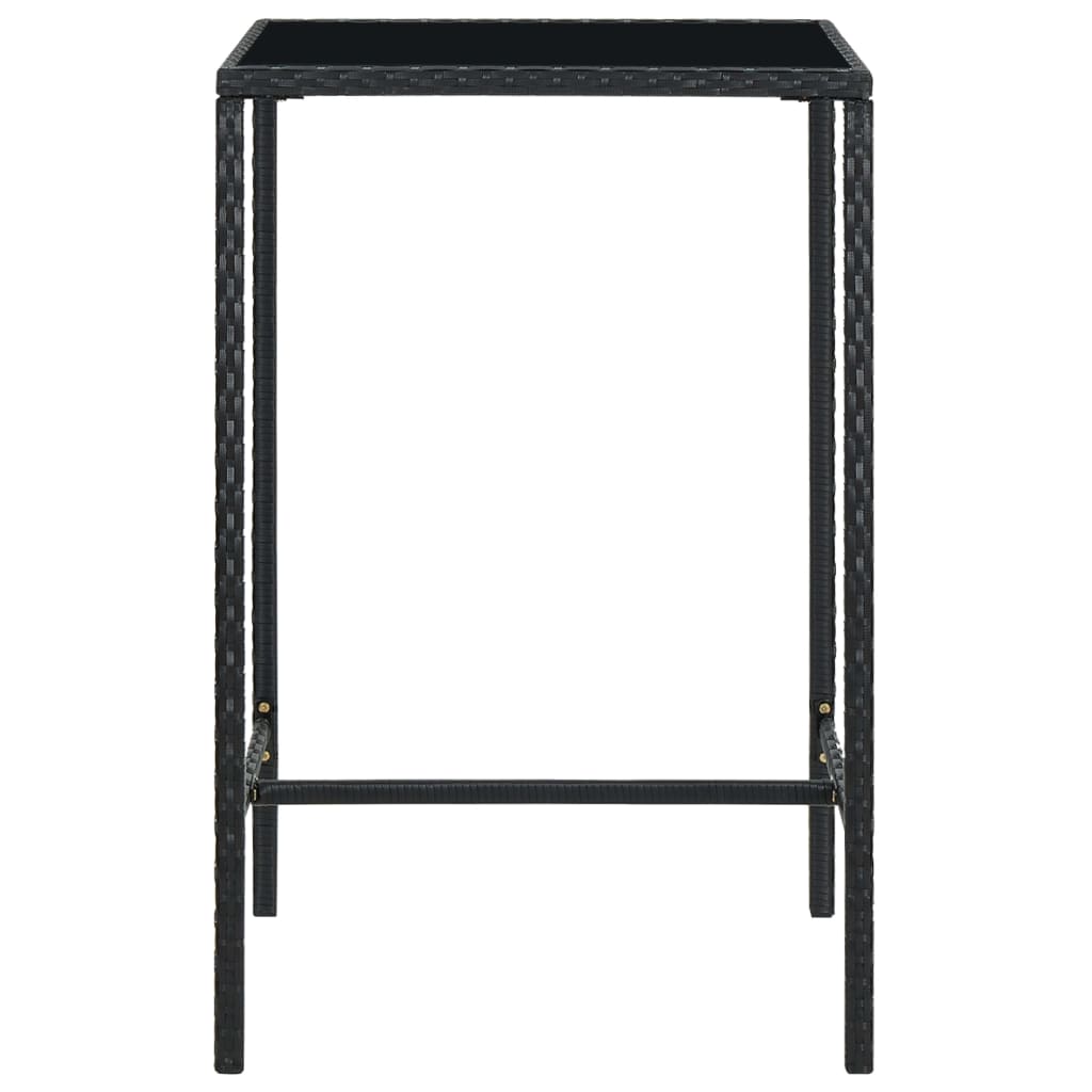 vidaXL Masă de bar de grădină, negru, 70x70x110cm, poliratan și sticlă vidaXL Masă de bar de grădină, negru, 70x70x110cm, poliratan și sticlă