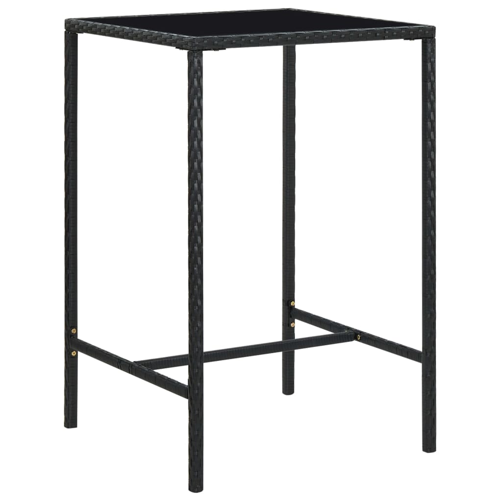 vidaXL Masă de bar de grădină, negru, 70x70x110cm, poliratan și sticlă vidaXL Masă de bar de grădină, negru, 70x70x110cm, poliratan și sticlă