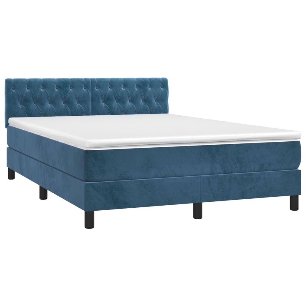vidaXL Pat cu arcuri, saltea și LED, bleumarin, 140x190 cm, catifea