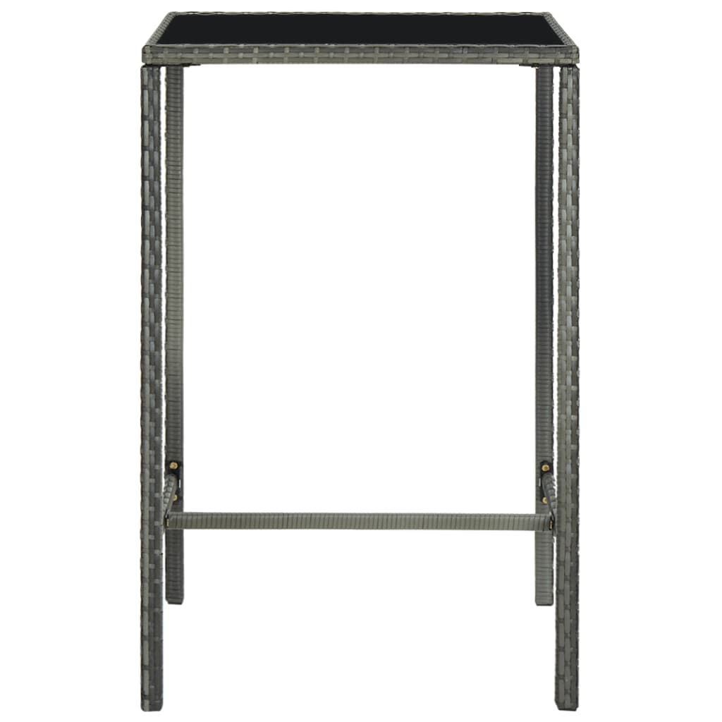 vidaXL Masă de bar de grădină, gri, 70x70x110 cm, poliratan și sticlă vidaXL Masă de bar de grădină, gri, 70x70x110 cm, poliratan și sticlă