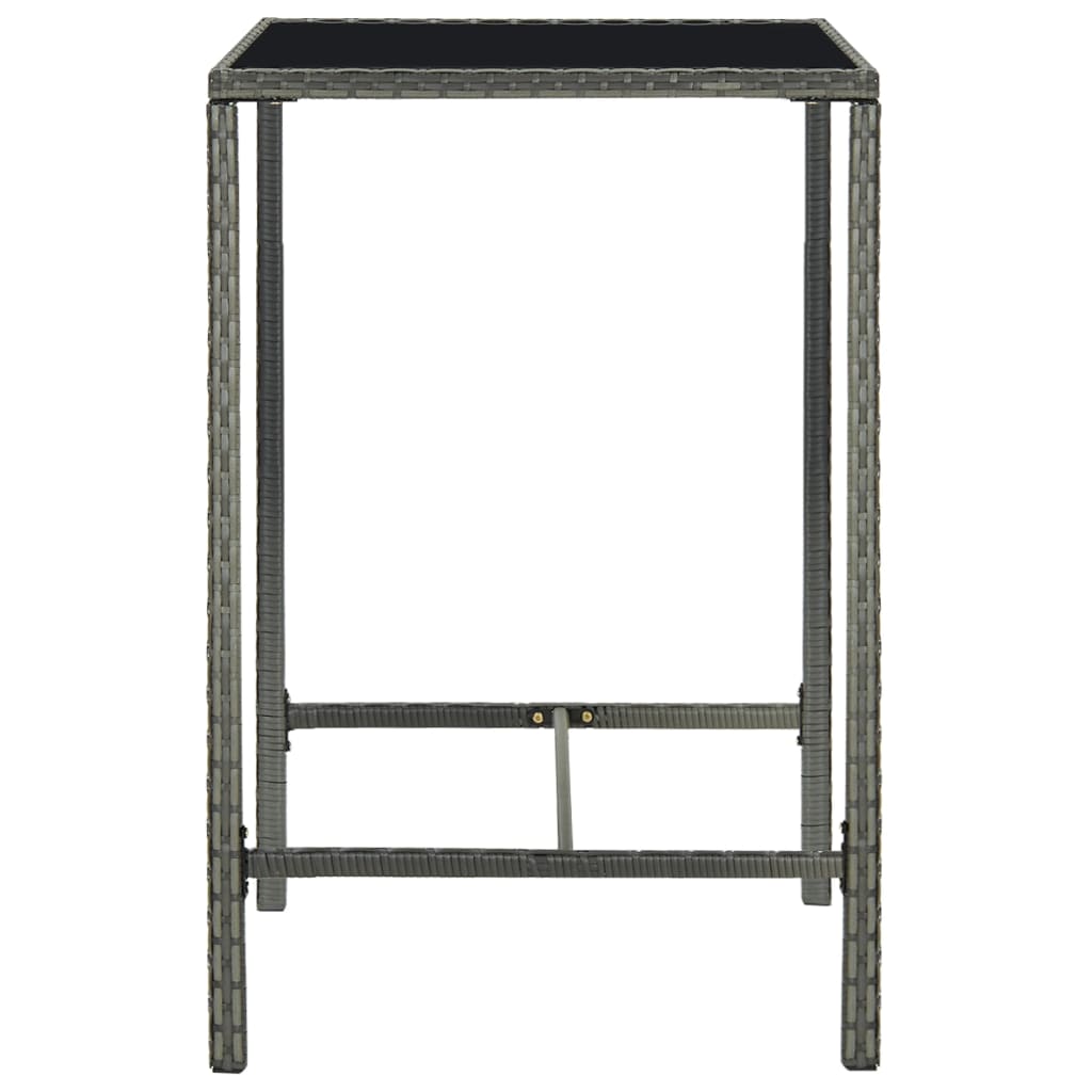 vidaXL Masă de bar de grădină, gri, 70x70x110 cm, poliratan și sticlă vidaXL Masă de bar de grădină, gri, 70x70x110 cm, poliratan și sticlă