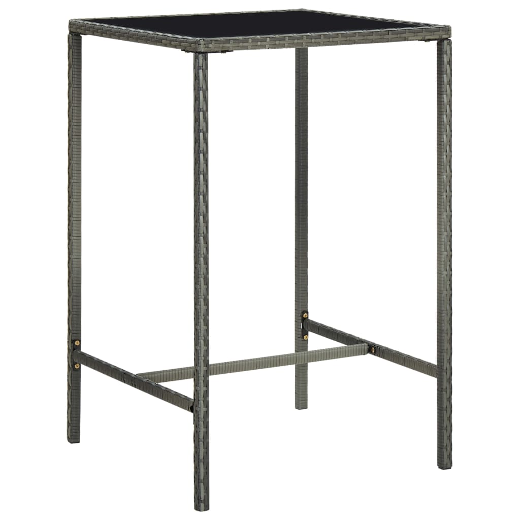 vidaXL Masă de bar de grădină, gri, 70x70x110 cm, poliratan și sticlă vidaXL Masă de bar de grădină, gri, 70x70x110 cm, poliratan și sticlă