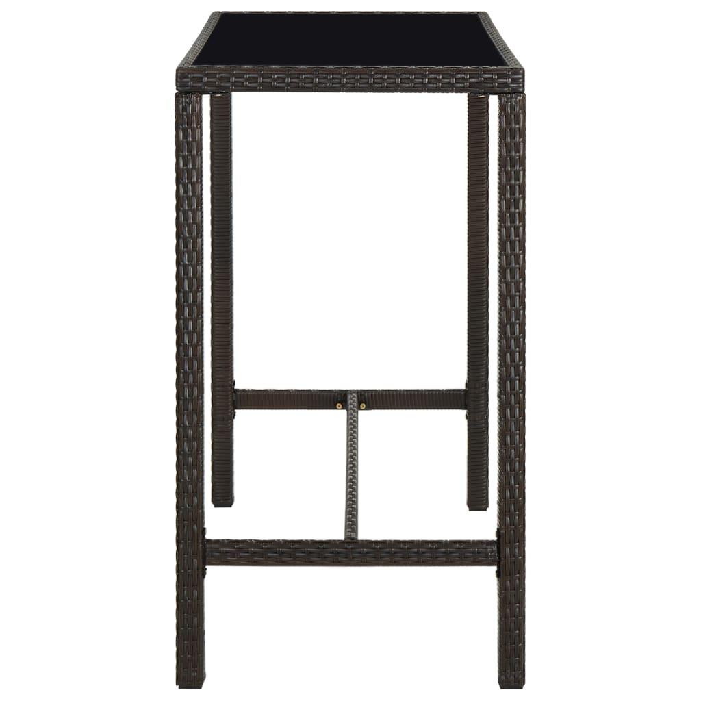 vidaXL Masă de bar de grădină, maro, 130x60x110cm, poliratan și sticlă vidaXL Masă de bar de grădină, maro, 130x60x110cm, poliratan și sticlă