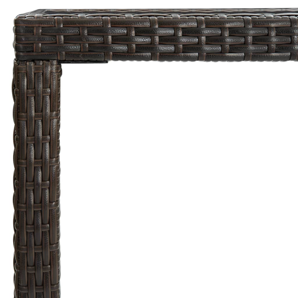 vidaXL Masă de bar de grădină, maro, 130x60x110cm, poliratan și sticlă vidaXL Masă de bar de grădină, maro, 130x60x110cm, poliratan și sticlă