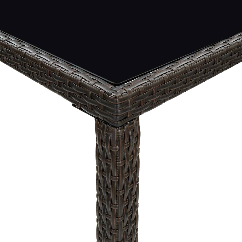 vidaXL Masă de bar de grădină, maro, 130x60x110cm, poliratan și sticlă vidaXL Masă de bar de grădină, maro, 130x60x110cm, poliratan și sticlă