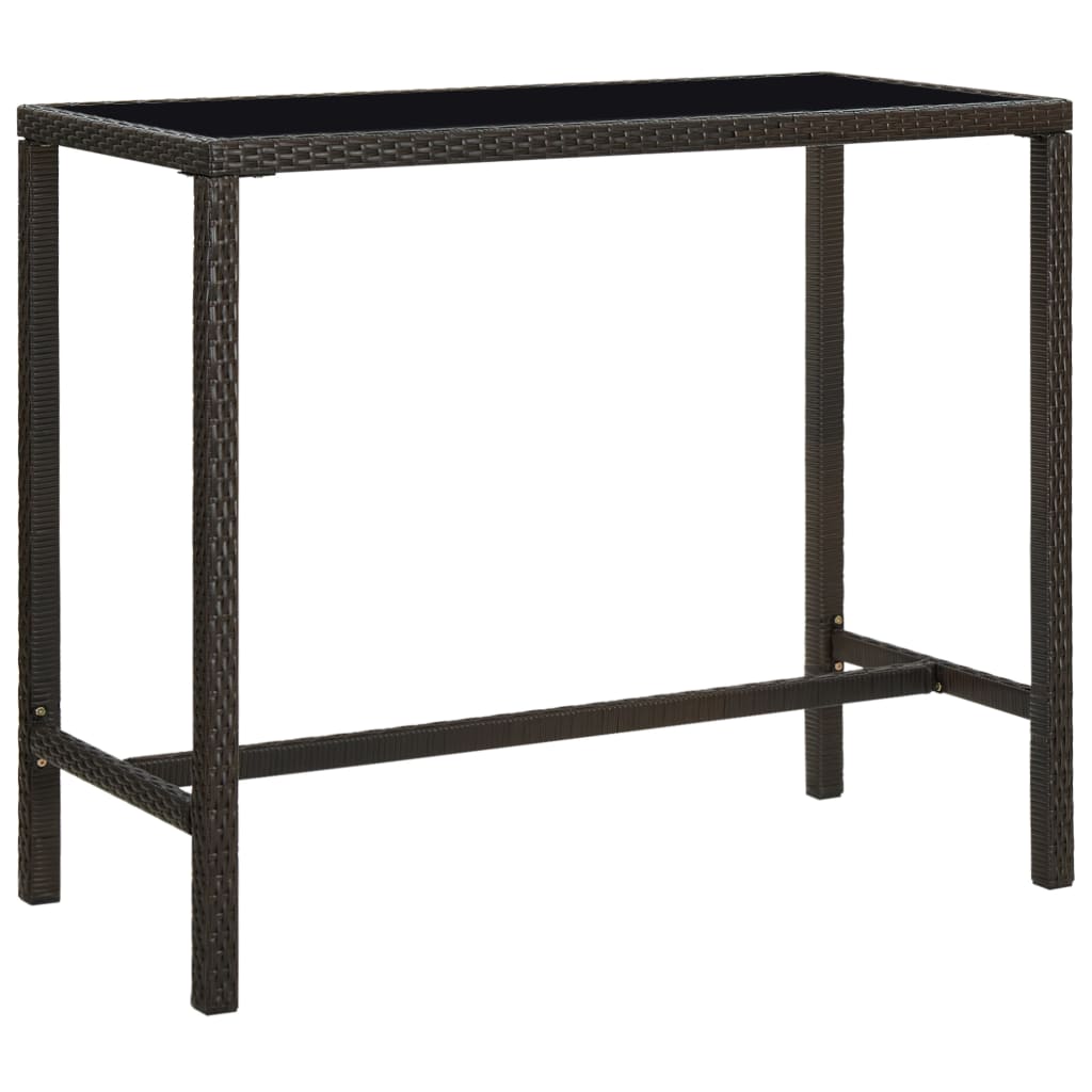 vidaXL Masă de bar de grădină, maro, 130x60x110cm, poliratan și sticlă vidaXL Masă de bar de grădină, maro, 130x60x110cm, poliratan și sticlă