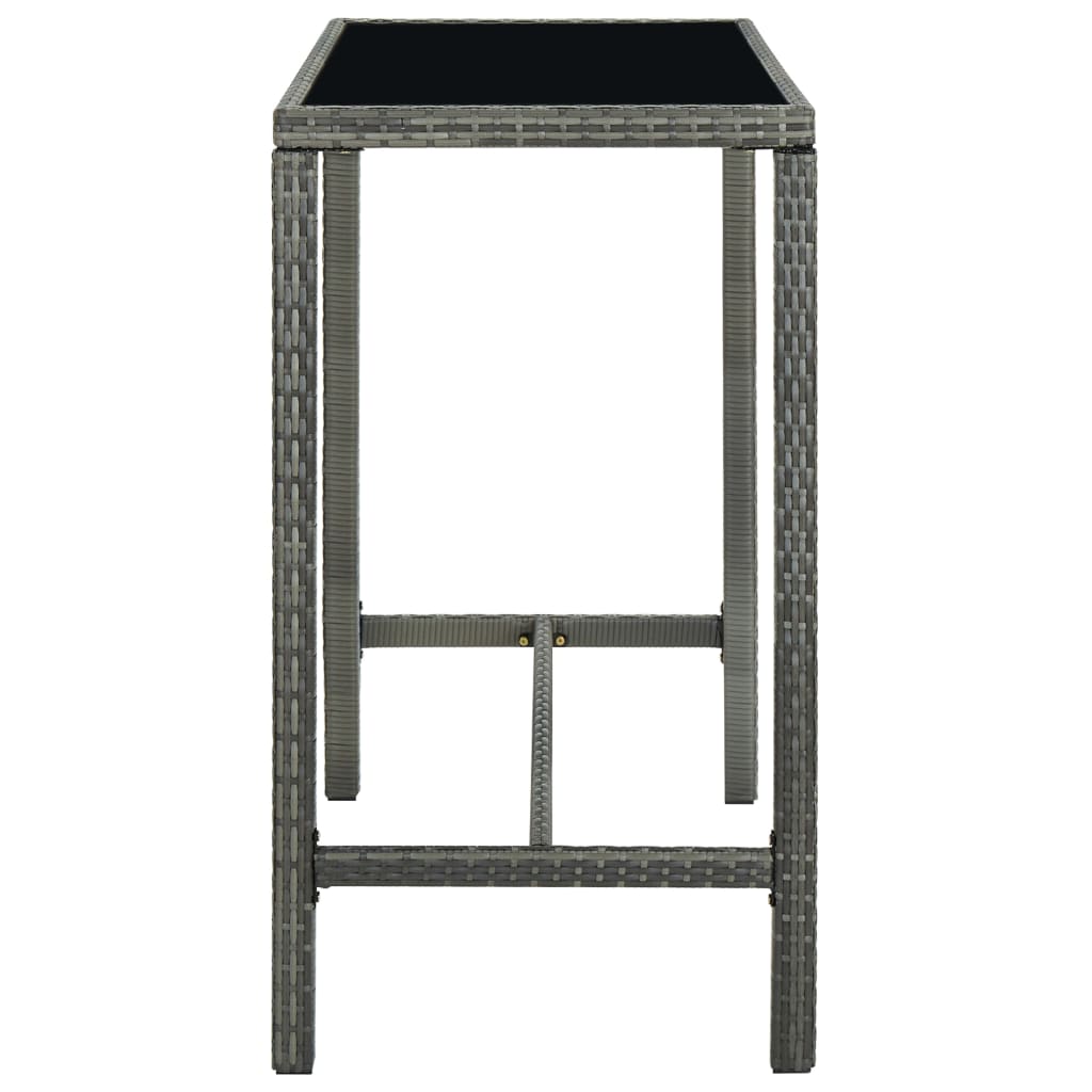 vidaXL Masă de bar de grădină, gri, 130x60x110 cm, poliratan și sticlă vidaXL Masă de bar de grădină, gri, 130x60x110 cm, poliratan și sticlă