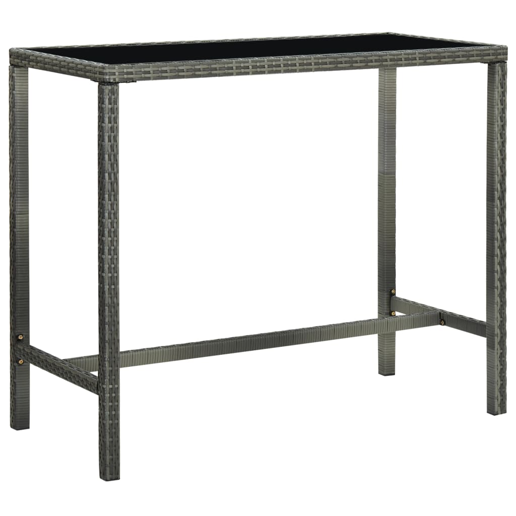vidaXL Masă de bar de grădină, gri, 130x60x110 cm, poliratan și sticlă vidaXL Masă de bar de grădină, gri, 130x60x110 cm, poliratan și sticlă