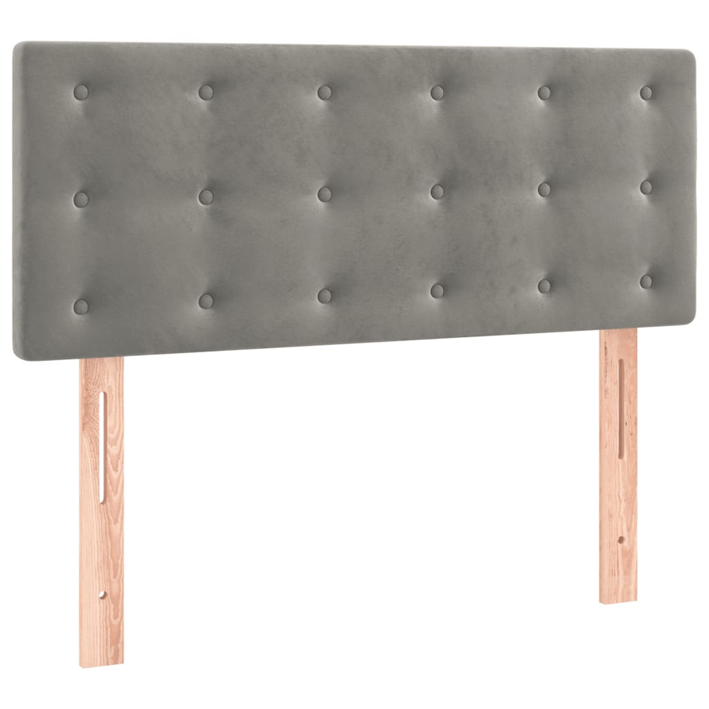 vidaXL Pat cu arcuri, saltea și LED, gri deschis, 90x200 cm, catifea vidaXL Pat cu arcuri, saltea și LED, gri deschis, 90x200 cm, catifea