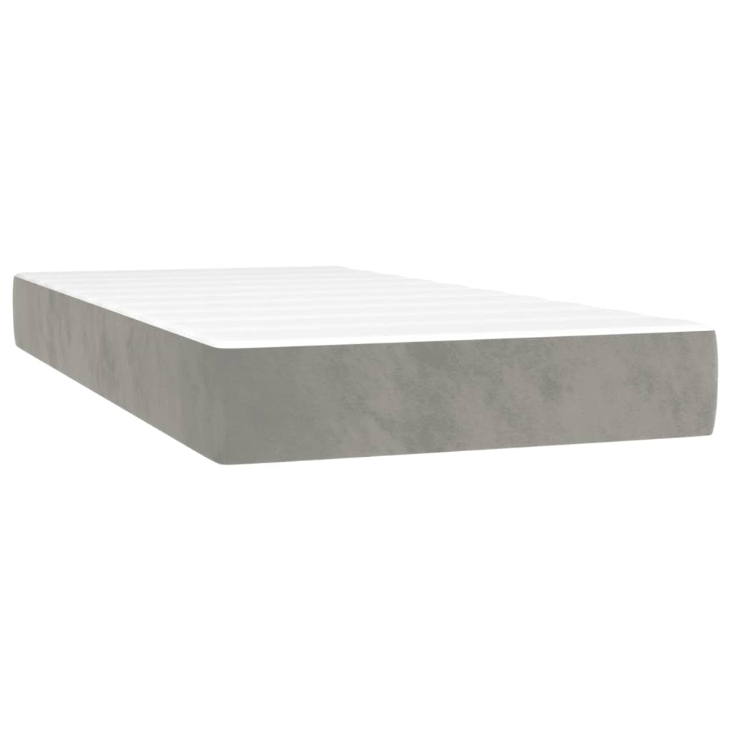 vidaXL Pat cu arcuri, saltea și LED, gri deschis, 100x200 cm, catifea vidaXL Pat cu arcuri, saltea și LED, gri deschis, 100x200 cm, catifea