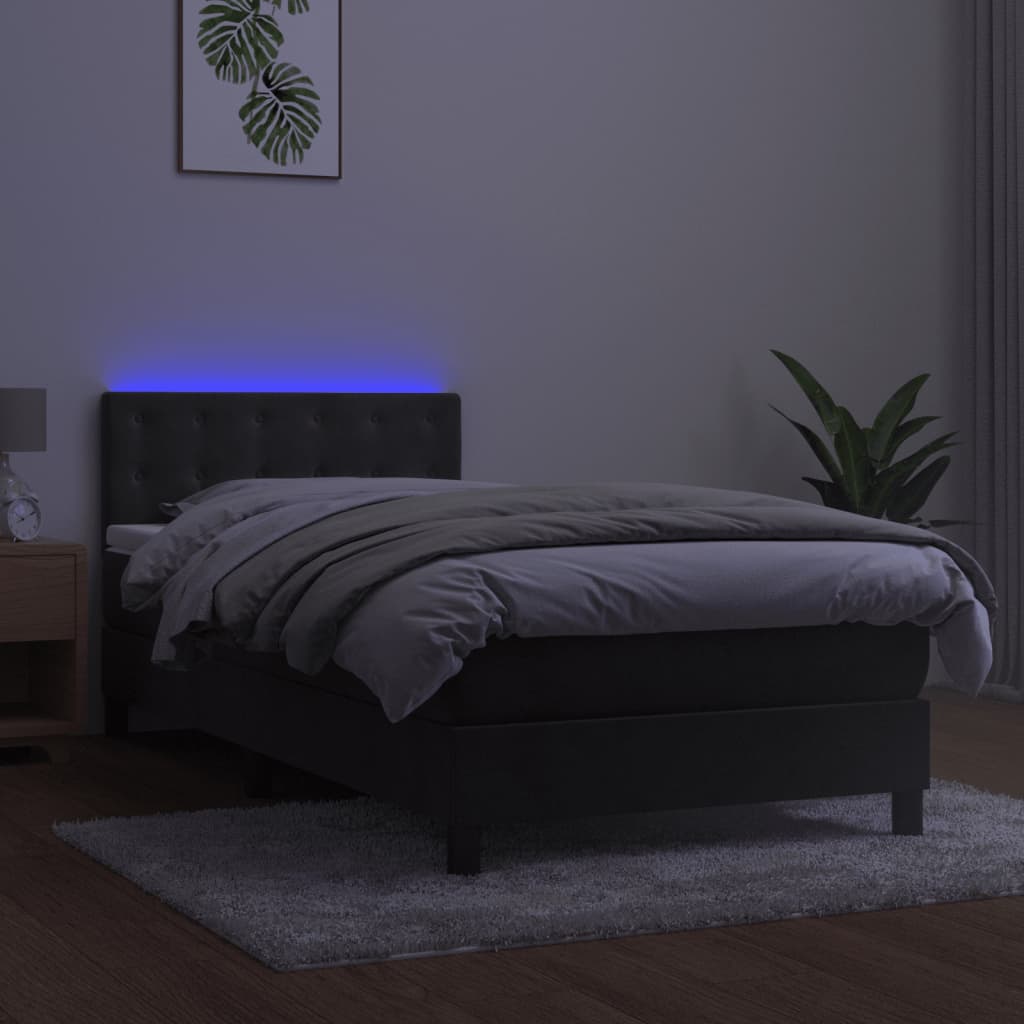 vidaXL Pat cu arcuri, saltea și LED, gri închis, 100x200 cm, catifea