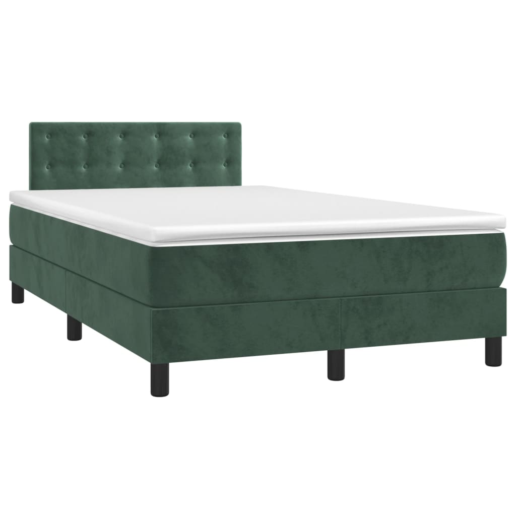 vidaXL Pat cu arcuri, saltea și LED, verde închis, 120x200 cm, catifea vidaXL Pat cu arcuri, saltea și LED, verde închis, 120x200 cm, catifea