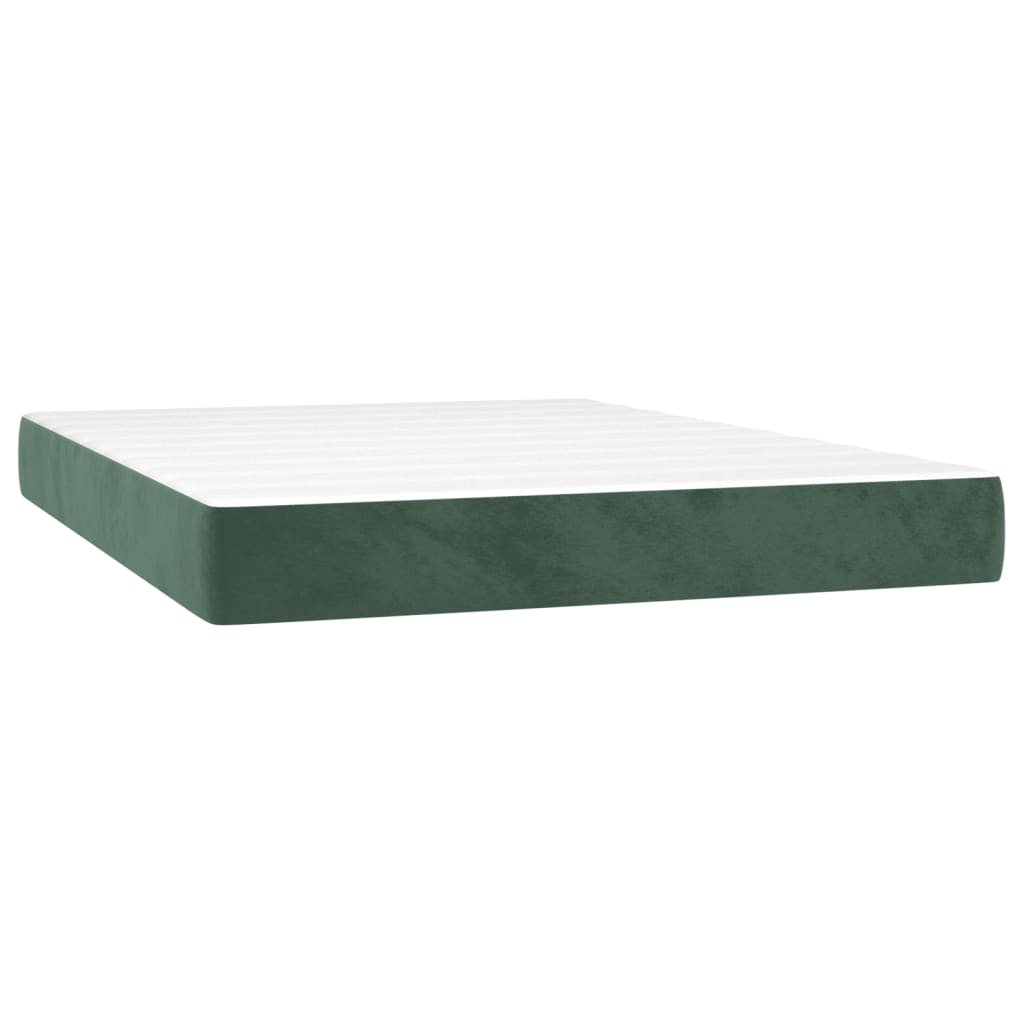 vidaXL Pat cu arcuri, saltea și LED, verde închis, 140x190 cm, catifea vidaXL Pat cu arcuri, saltea și LED, verde închis, 140x190 cm, catifea