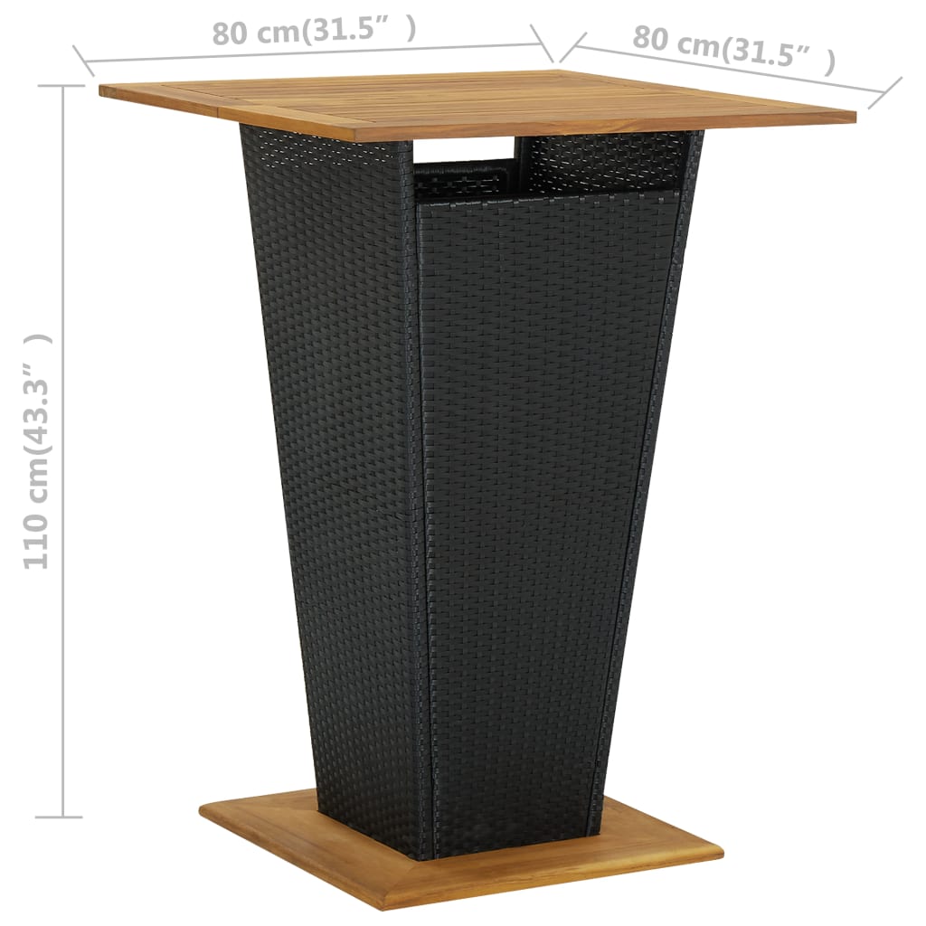 vidaXL Masă de bar, negru, 80x80x110 cm, poliratan/lemn masiv acacia vidaXL Masă de bar, negru, 80x80x110 cm, poliratan/lemn masiv acacia
