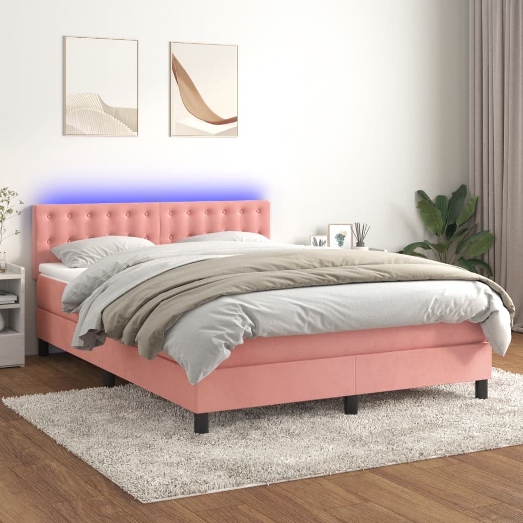 vidaXL Pat cu arcuri, saltea și LED, negru, 140x200 cm, catifea vidaXL Pat cu arcuri, saltea și LED, negru, 140x200 cm, catifea