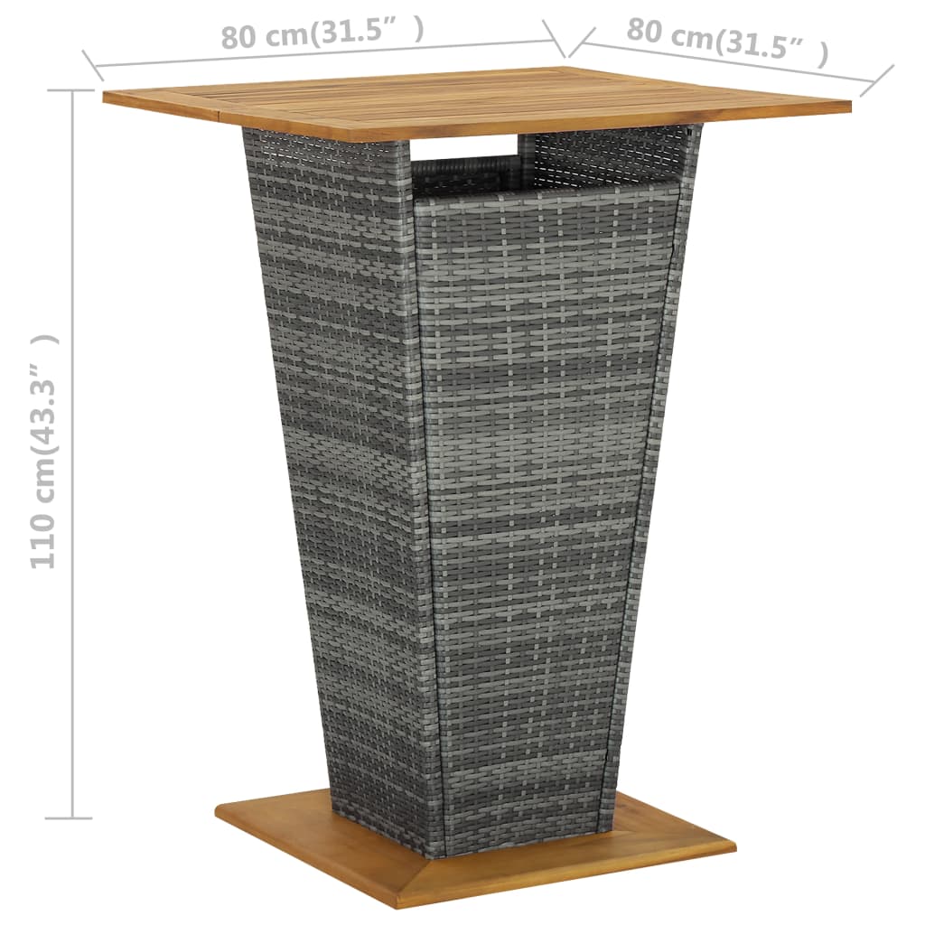 vidaXL Masă de bar, gri, 80x80x110 cm, poliratan/lemn masiv acacia vidaXL Masă de bar, gri, 80x80x110 cm, poliratan/lemn masiv acacia