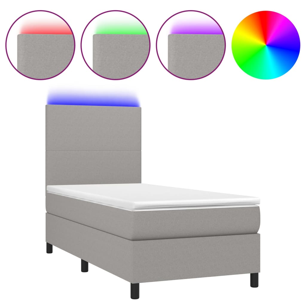 vidaXL Pat cu arcuri, saltea și LED, gri deschis, 80x200 cm, textil vidaXL Pat cu arcuri, saltea și LED, gri deschis, 80x200 cm, textil