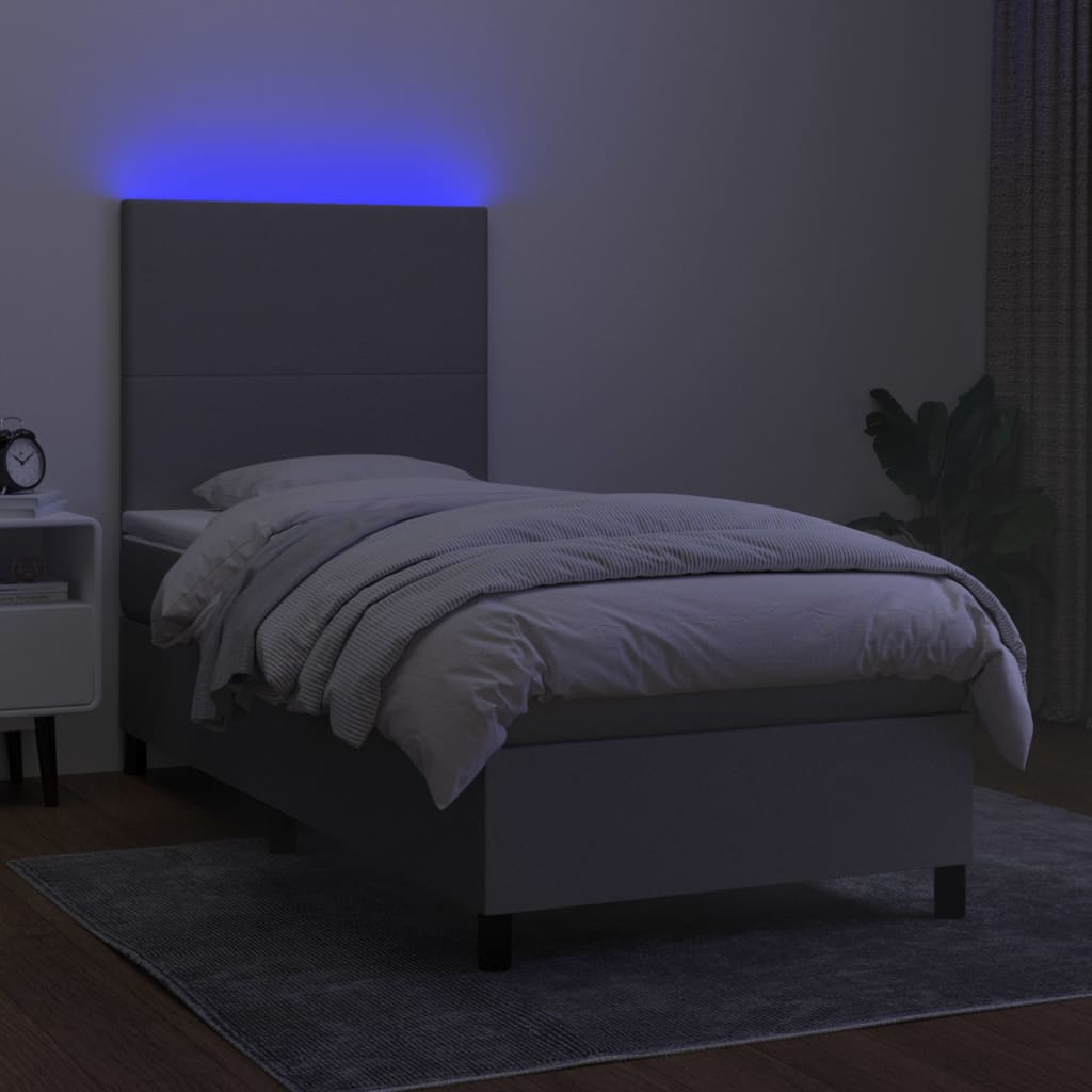 vidaXL Pat cu arcuri, saltea și LED, gri deschis, 80x200 cm, textil vidaXL Pat cu arcuri, saltea și LED, gri deschis, 80x200 cm, textil
