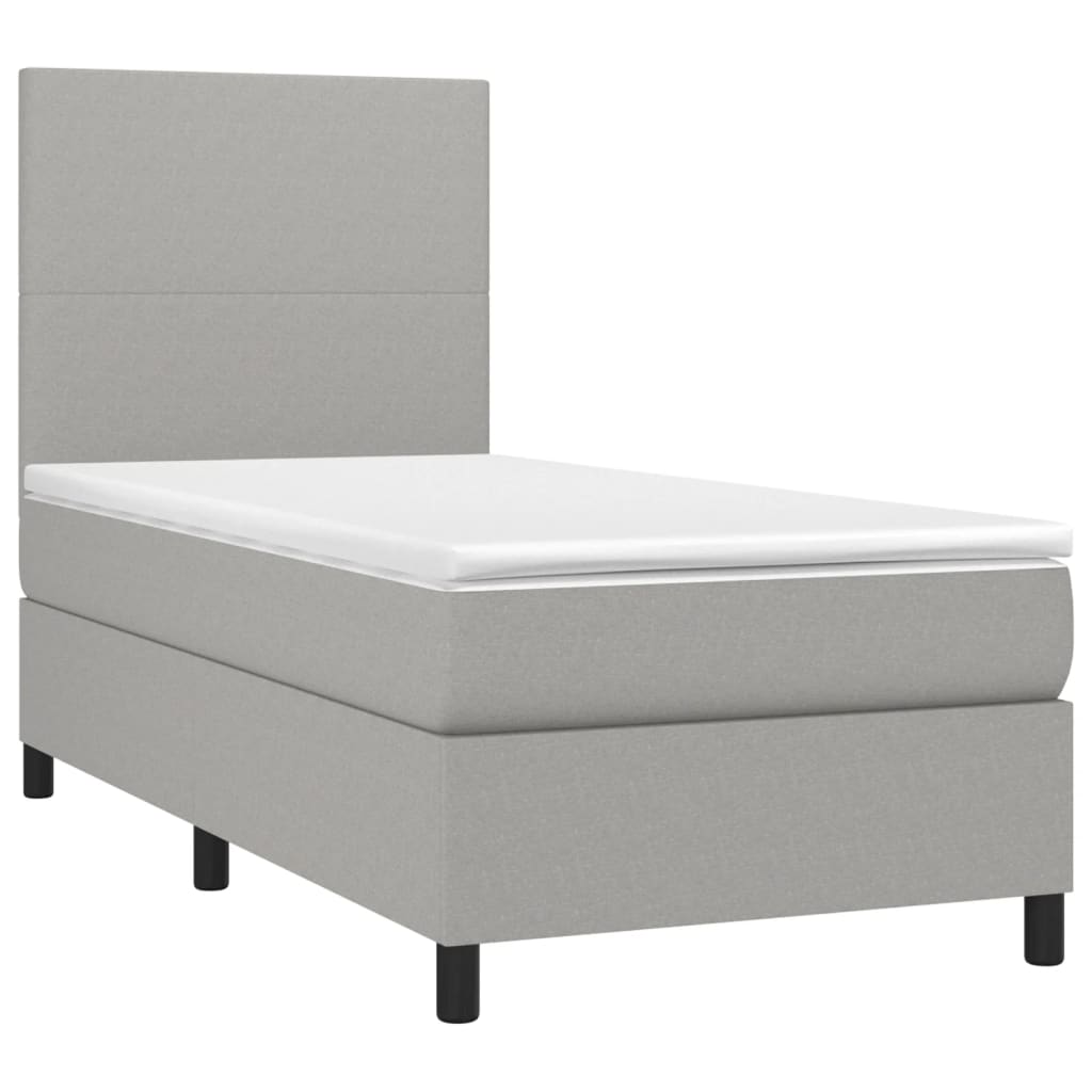 vidaXL Pat cu arcuri, saltea și LED, gri deschis, 90x190 cm, textil