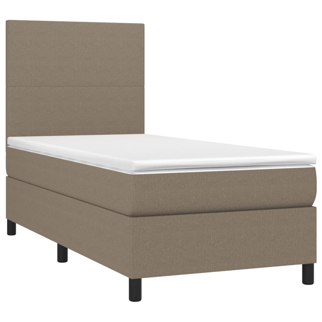 vidaXL Pat cu arcuri, saltea și LED, gri taupe, 90x200 cm, textil