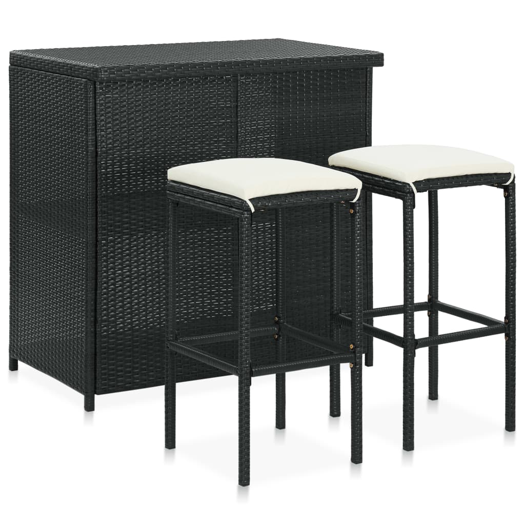 vidaXL Set mobilier de bar, 3 piese, negru, poliratan vidaXL Set mobilier de bar, 3 piese, negru, poliratan