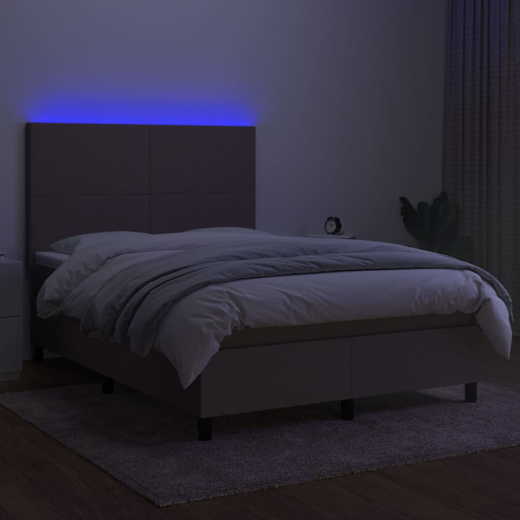 vidaXL Pat cu arcuri, saltea și LED, gri taupe, 140x190 cm, textil vidaXL Pat cu arcuri, saltea și LED, gri taupe, 140x190 cm, textil