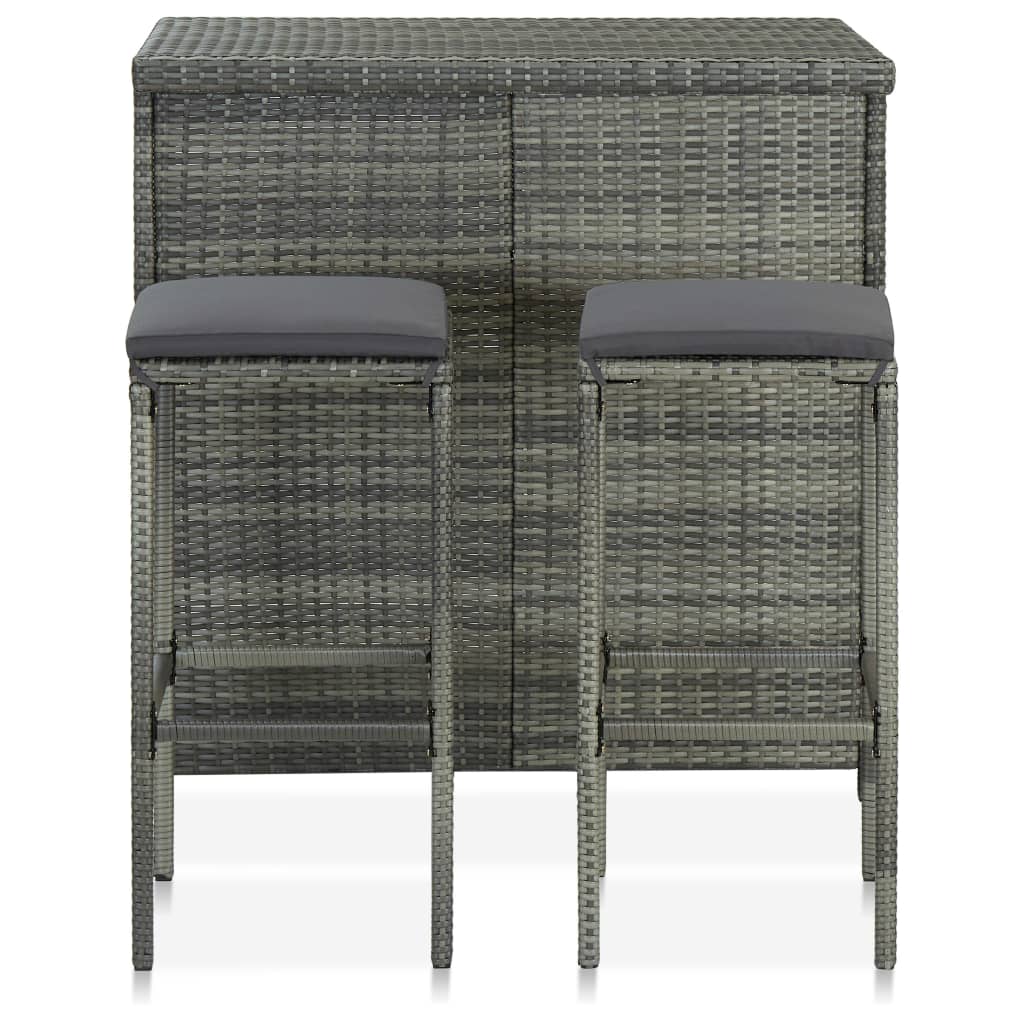 vidaXL Set mobilier de bar, 3 piese, gri, poliratan vidaXL Set mobilier de bar, 3 piese, gri, poliratan