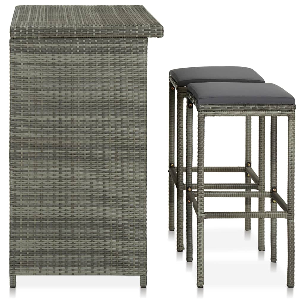 vidaXL Set mobilier de bar, 3 piese, gri, poliratan vidaXL Set mobilier de bar, 3 piese, gri, poliratan