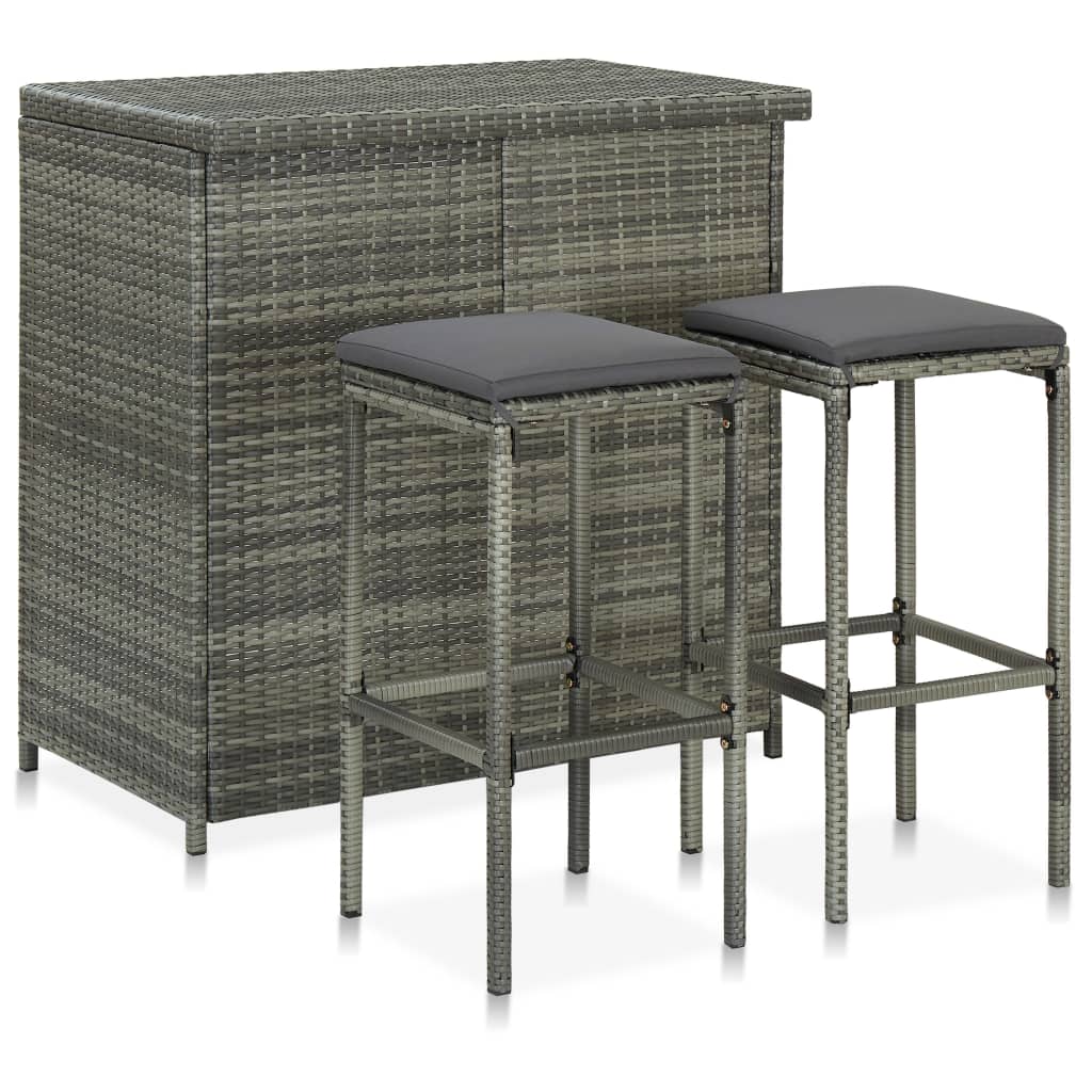 vidaXL Set mobilier de bar, 3 piese, gri, poliratan vidaXL Set mobilier de bar, 3 piese, gri, poliratan