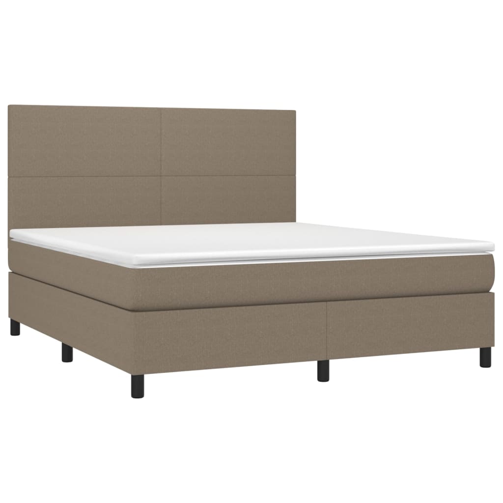 vidaXL Pat cu arcuri, saltea și LED, gri taupe, 160x200 cm, textil