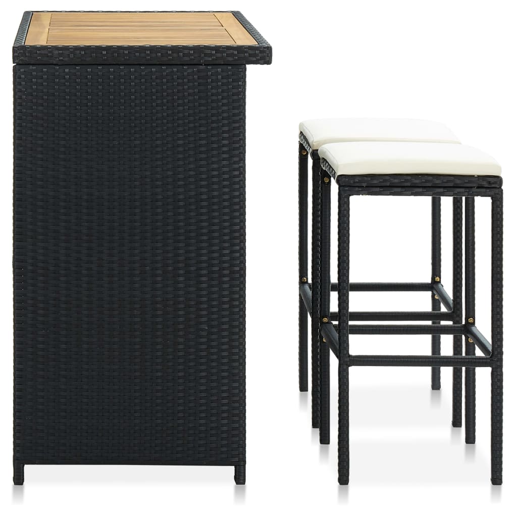 vidaXL Set mobilier de bar, 3 piese, negru, poliratan vidaXL Set mobilier de bar, 3 piese, negru, poliratan