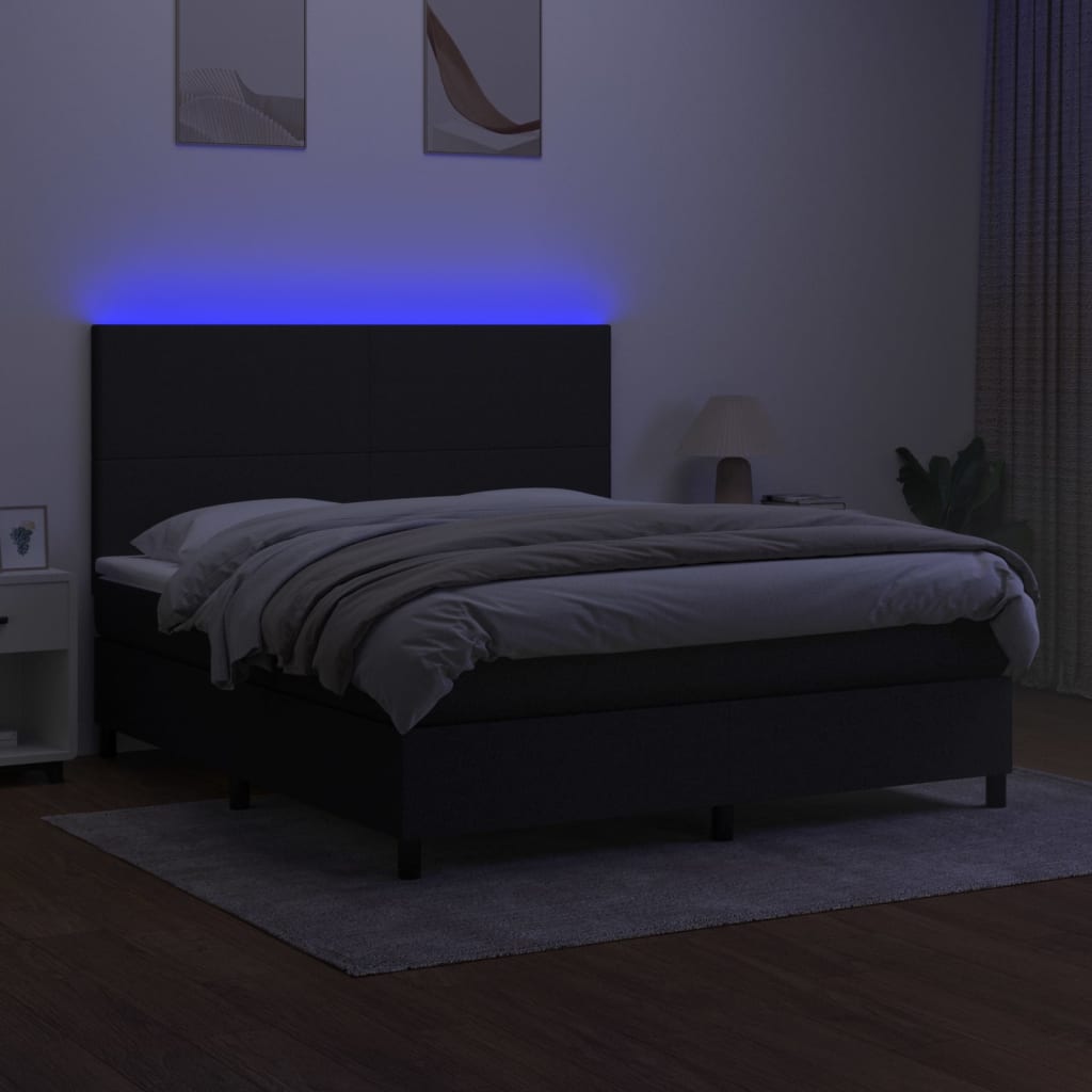 vidaXL Pat cu arcuri, saltea și LED, negru, 180x200 cm, textil