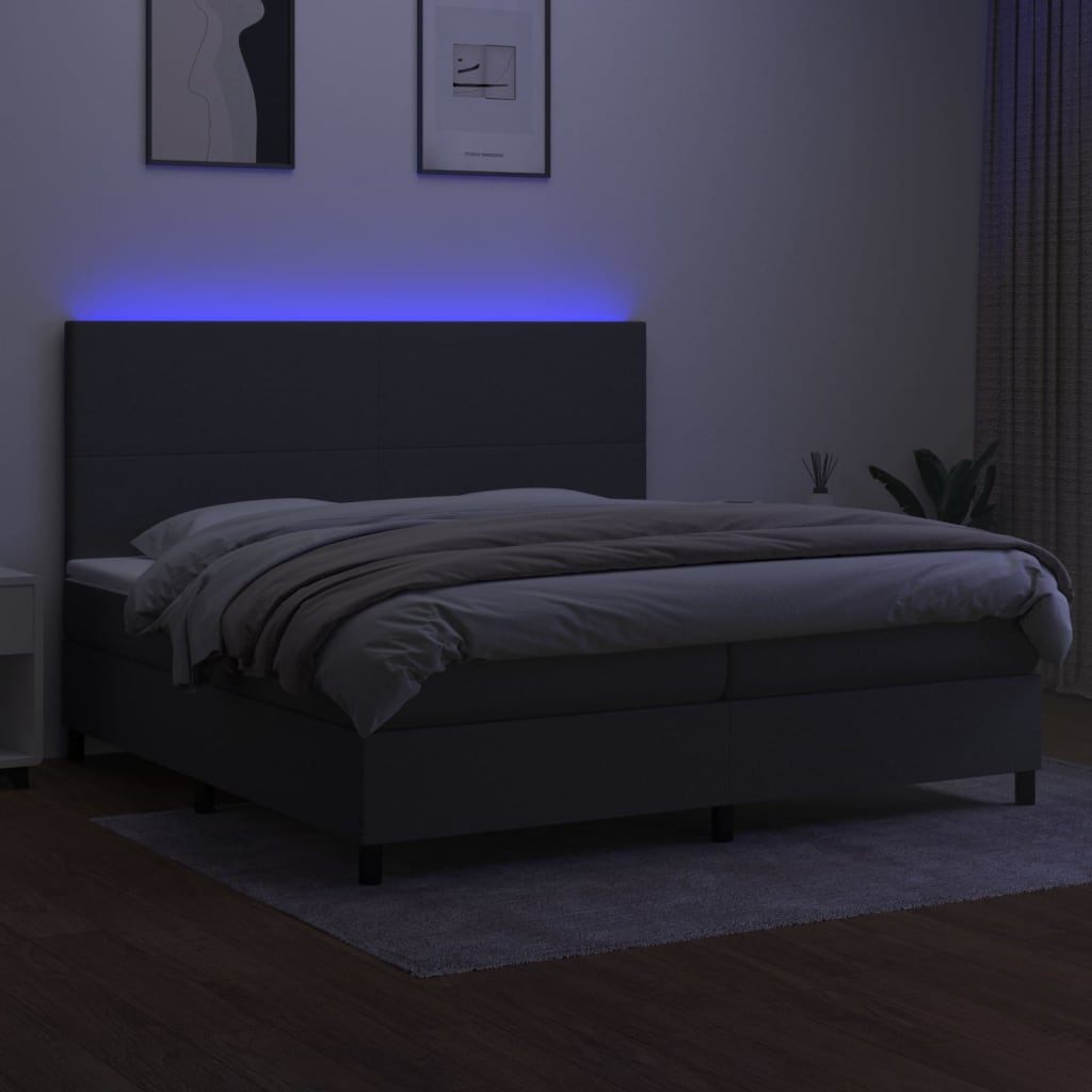 vidaXL Pat cu arcuri, saltea și LED, gri închis, 200x200 cm, textil
