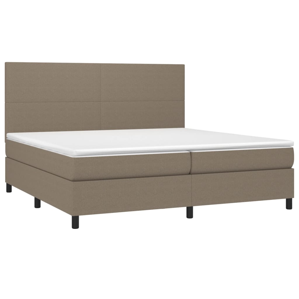 vidaXL Pat cu arcuri, saltea și LED, gri taupe, 200x200 cm, textil