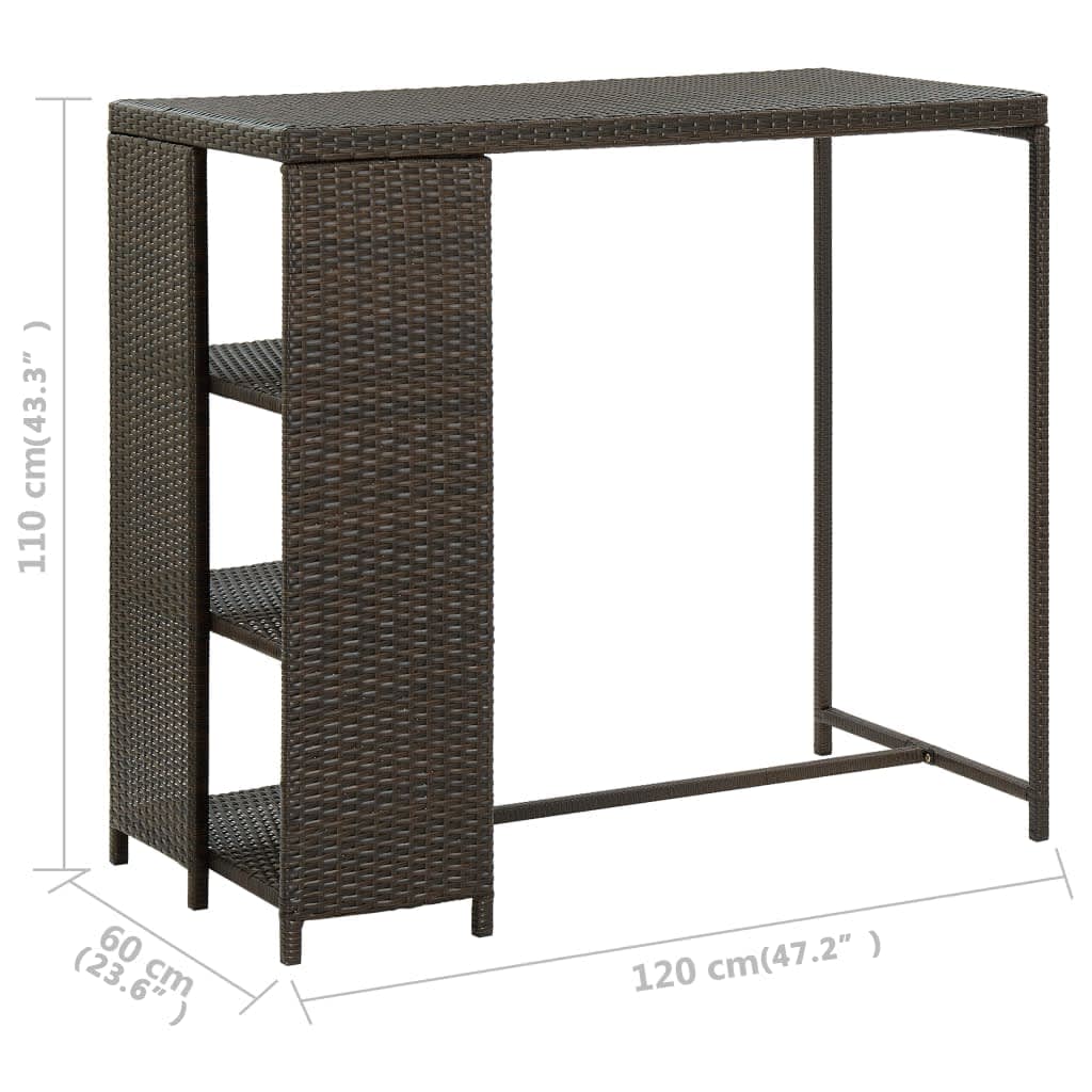 vidaXL Masă de bar cu raft depozitare, maro, 120x60x110 cm, poliratan