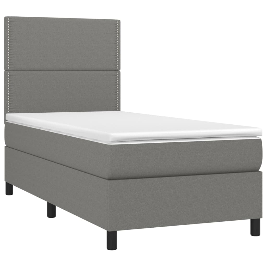 vidaXL Pat cu arcuri, saltea și LED, gri închis, 90x190 cm, textil