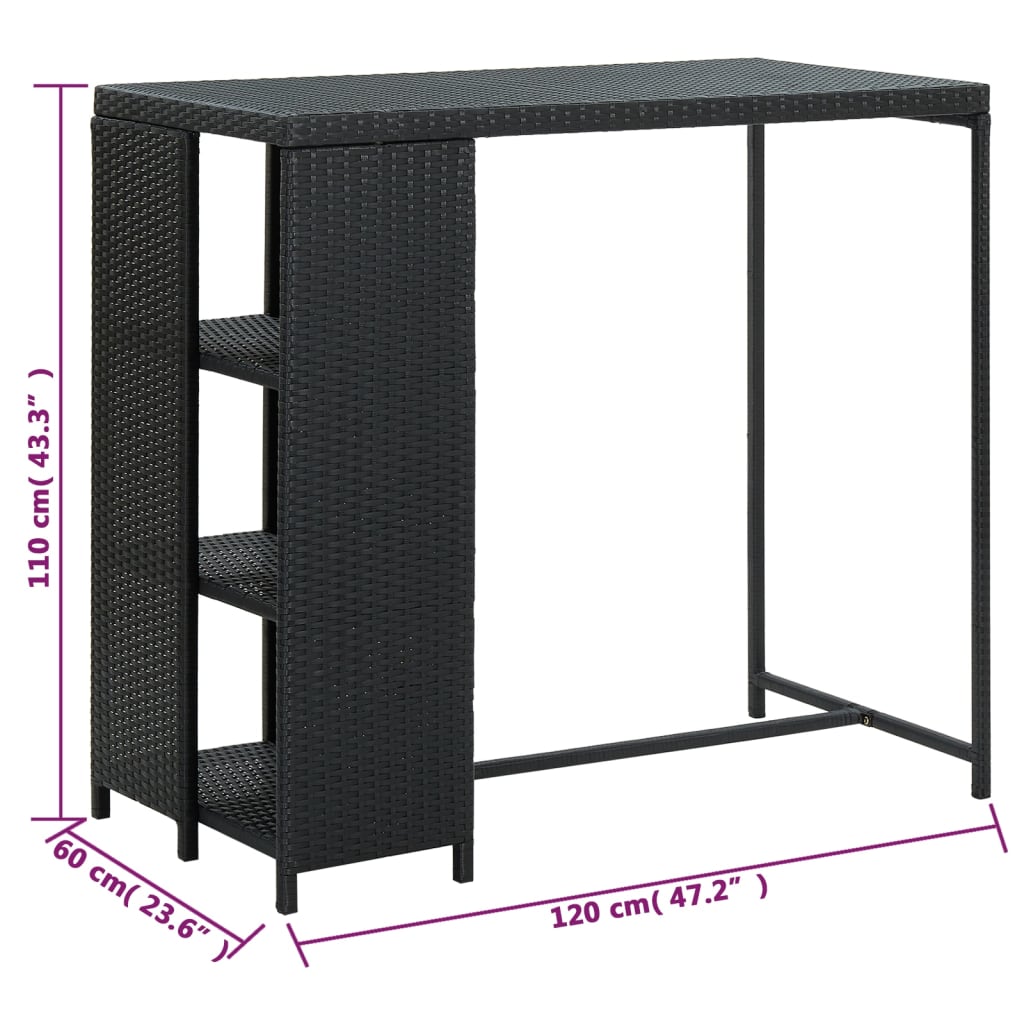 vidaXL Masă de bar cu raft depozitare, negru, 120x60x110 cm, poliratan vidaXL Masă de bar cu raft depozitare, negru, 120x60x110 cm, poliratan