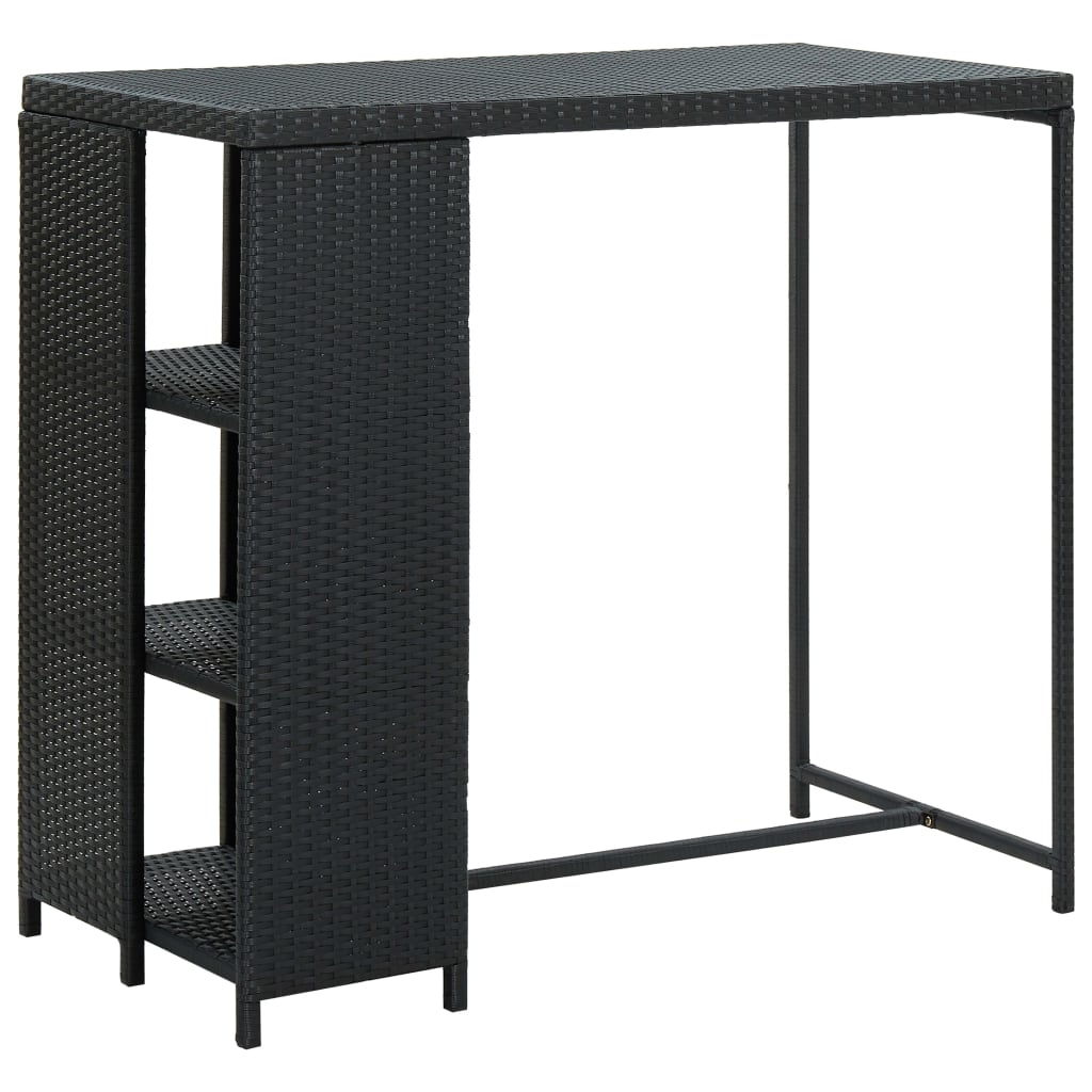 vidaXL Masă de bar cu raft depozitare, negru, 120x60x110 cm, poliratan vidaXL Masă de bar cu raft depozitare, negru, 120x60x110 cm, poliratan